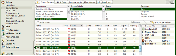 party omaha cash games